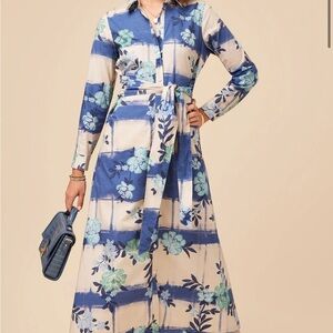 Spartina 449 Marianne Shirt Dress in Serpentine Floral Pane Blue